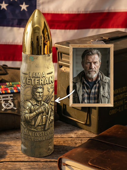 Personalized Custom Photo US Veteran Insulated Vacuum Bullet Bottle