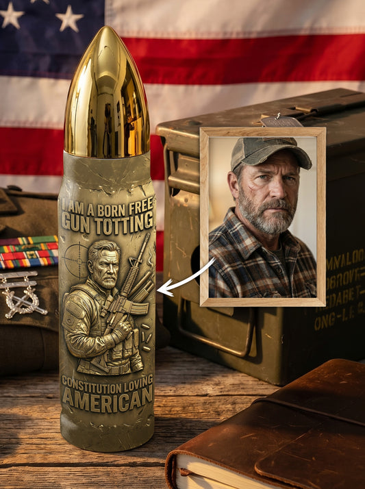 Personalized Custom Photo US Veteran Insulated Vacuum Bullet Bottle