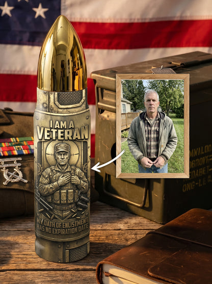 Personalized Custom Photo US Veteran Insulated Vacuum Bullet Bottle