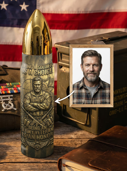 Personalized Custom Photo US Veteran Insulated Vacuum Bullet Bottle
