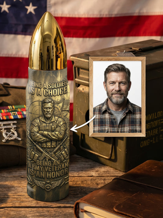 Personalized Custom Photo US Veteran Insulated Vacuum Bullet Bottle