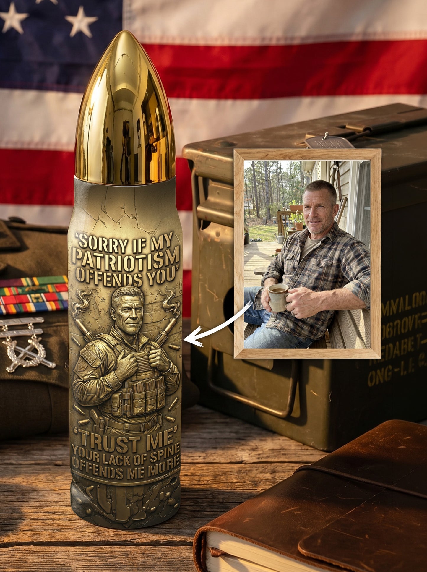 Personalized Custom Photo US Veteran Insulated Vacuum Bullet Bottle