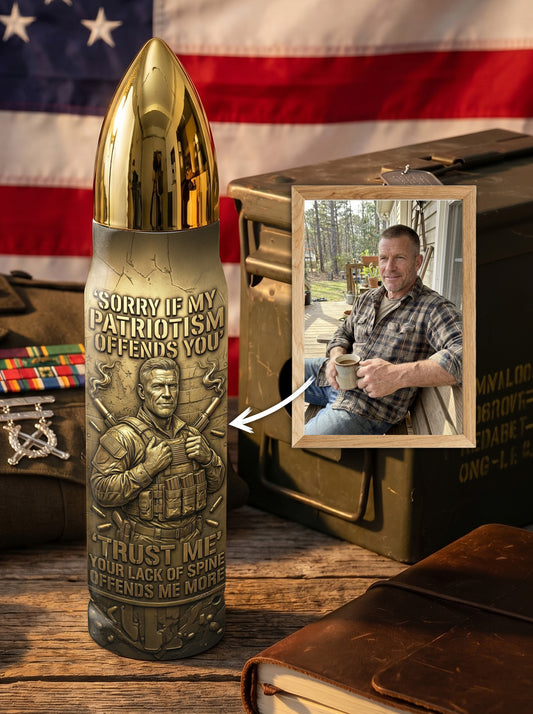 Personalized Custom Photo US Veteran Insulated Vacuum Bullet Bottle