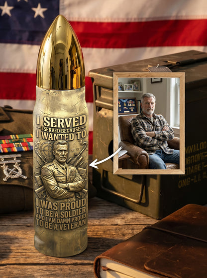Personalized Custom Photo US Veteran Insulated Vacuum Bullet Bottle