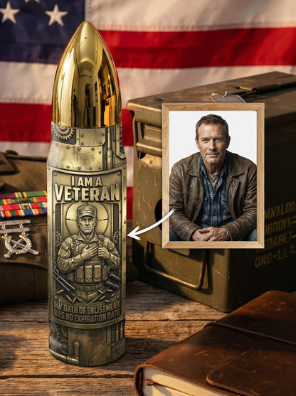 Personalized Custom Photo US Veteran Insulated Vacuum Bullet Bottle
