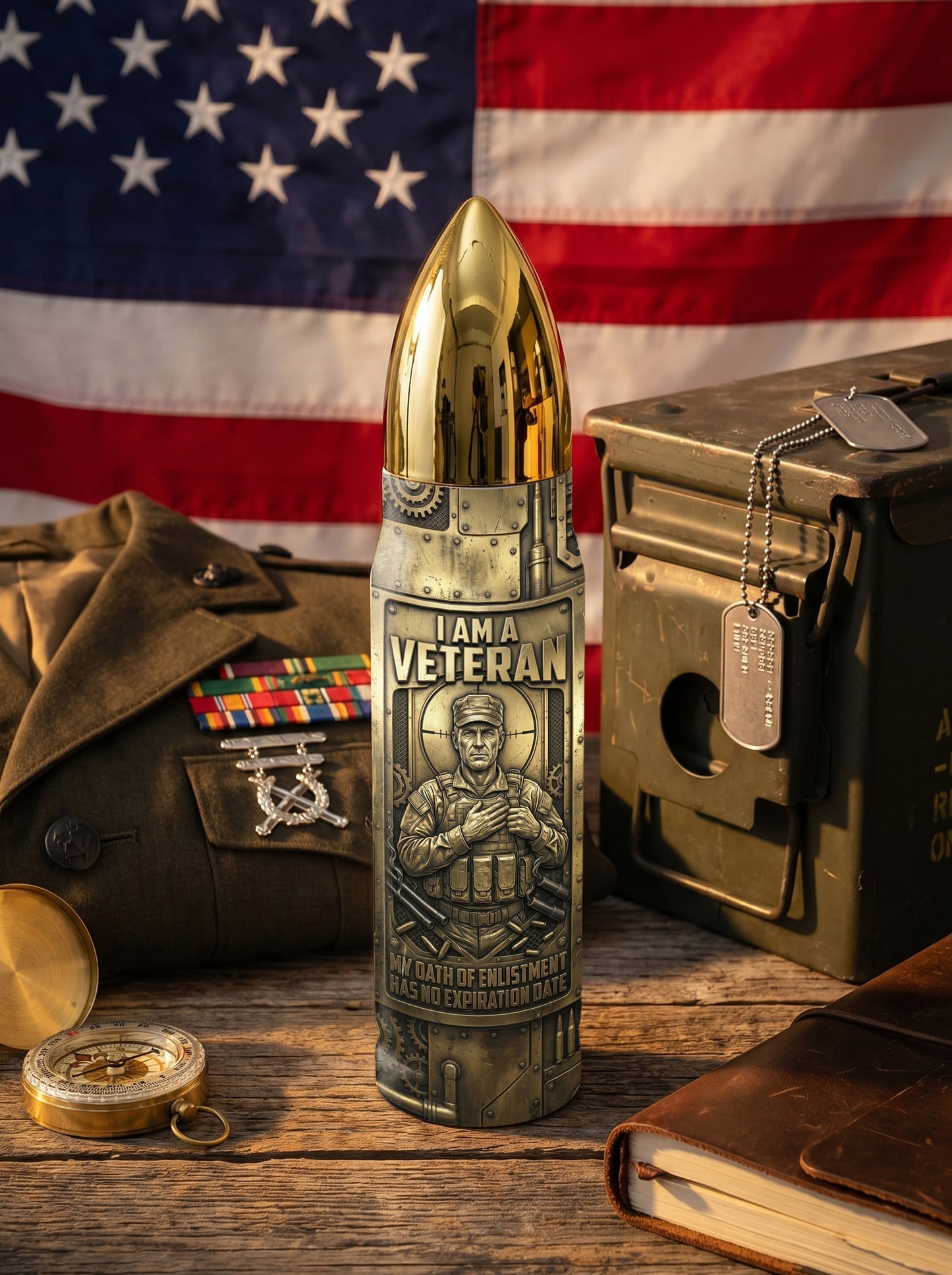Personalized Custom Photo US Veteran Insulated Vacuum Bullet Bottle