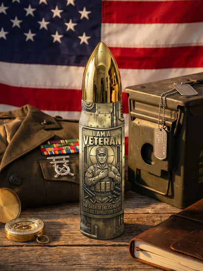Personalized Custom Photo US Veteran Insulated Vacuum Bullet Bottle