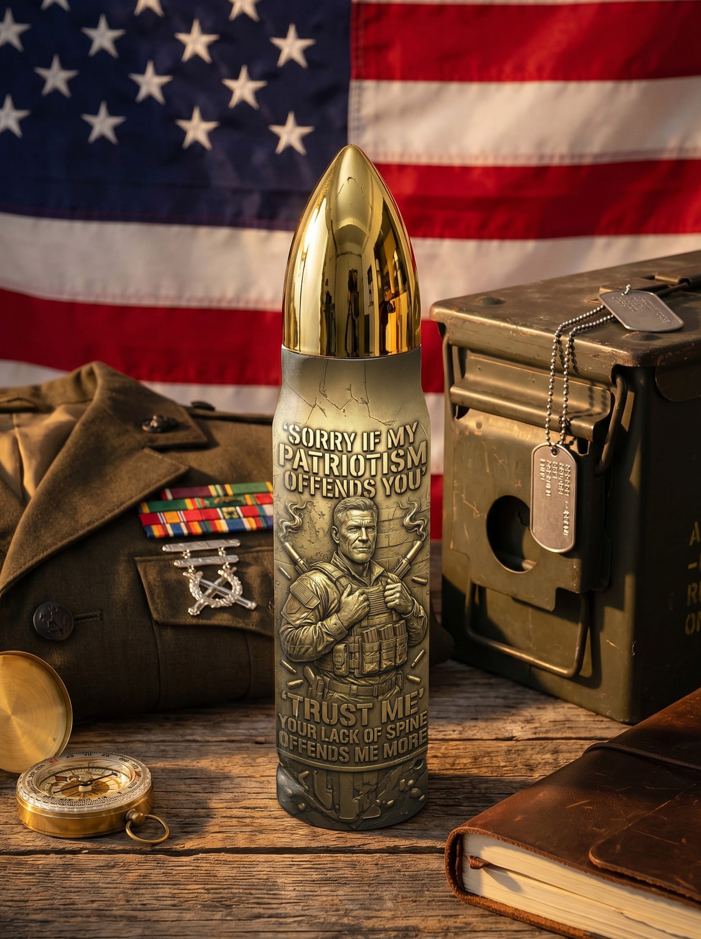 Personalized Custom Photo US Veteran Insulated Vacuum Bullet Bottle