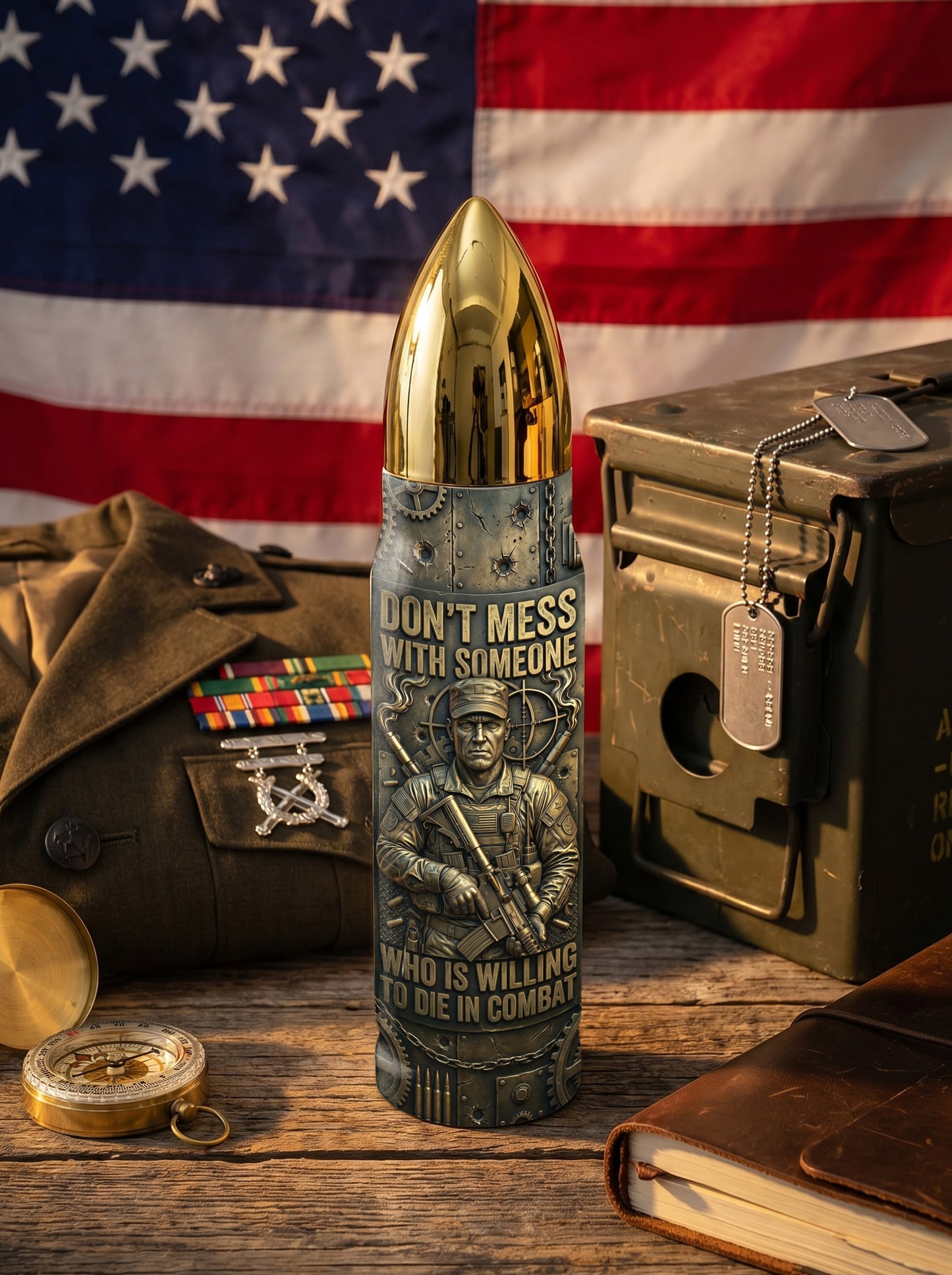 Personalized Custom Photo US Veteran Insulated Vacuum Bullet Bottle