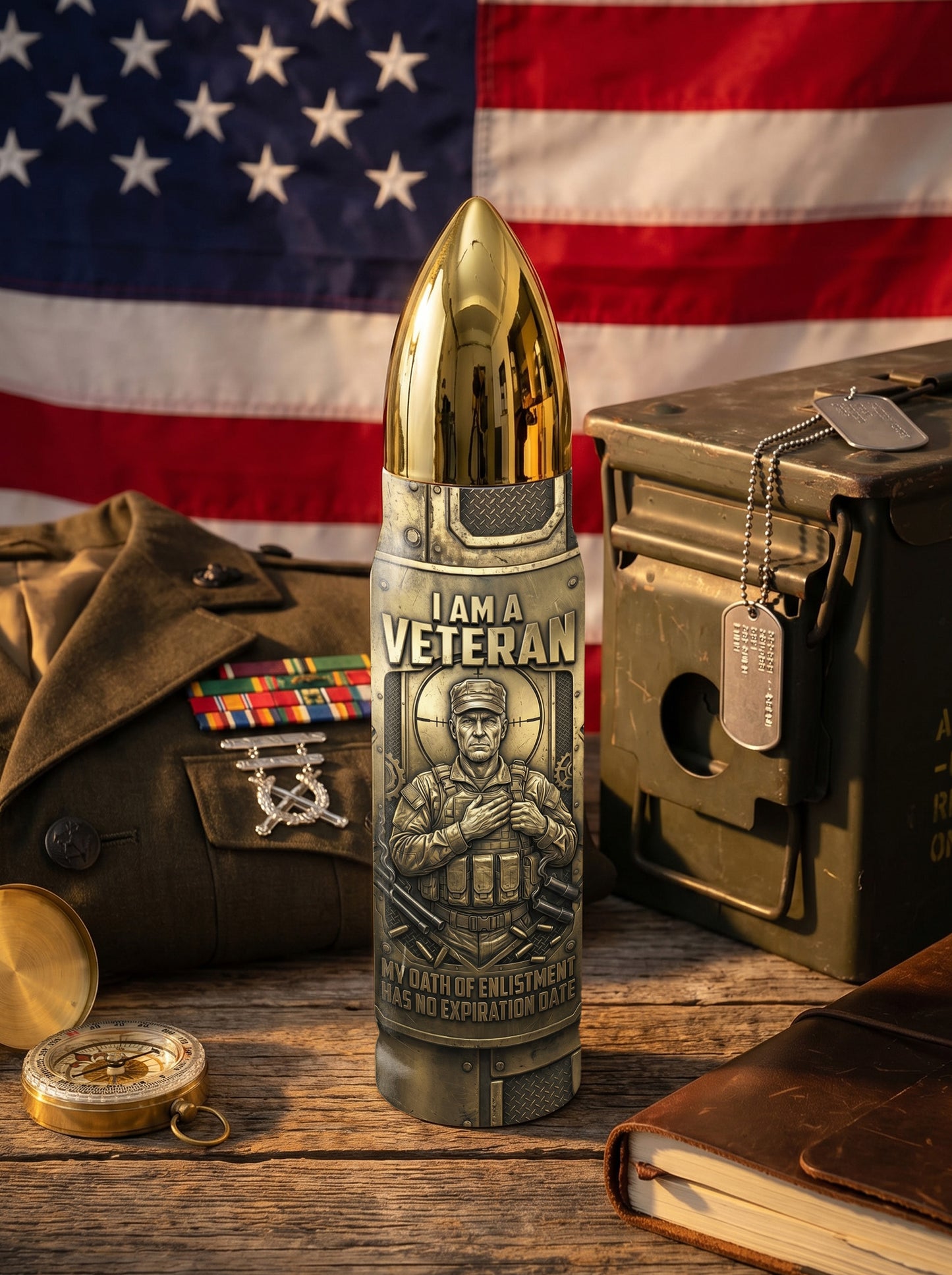 Personalized Custom Photo US Veteran Insulated Vacuum Bullet Bottle