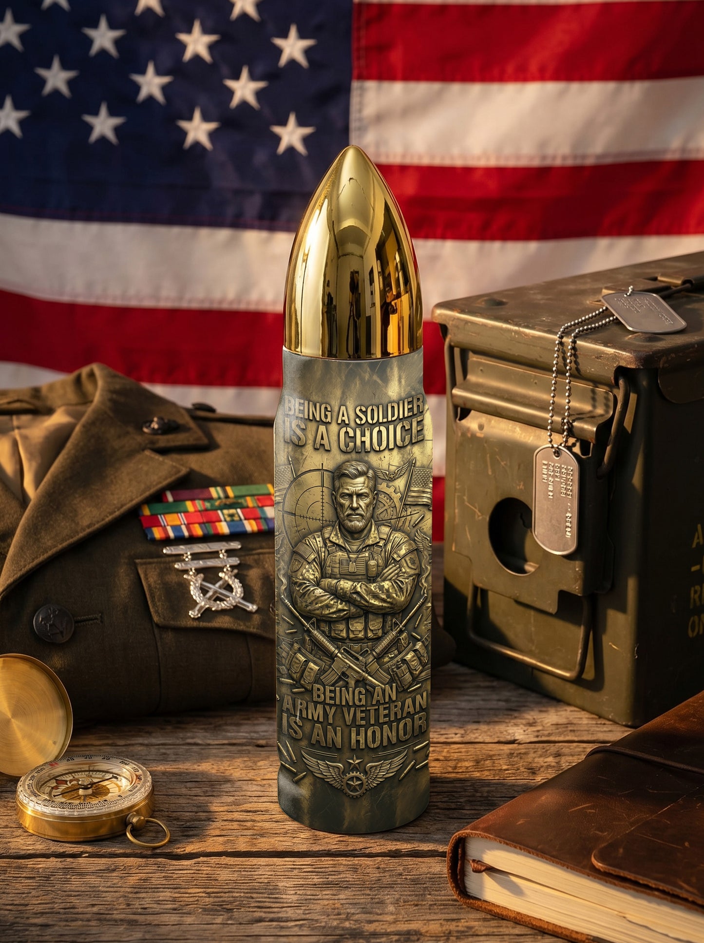 Personalized Custom Photo US Veteran Insulated Vacuum Bullet Bottle