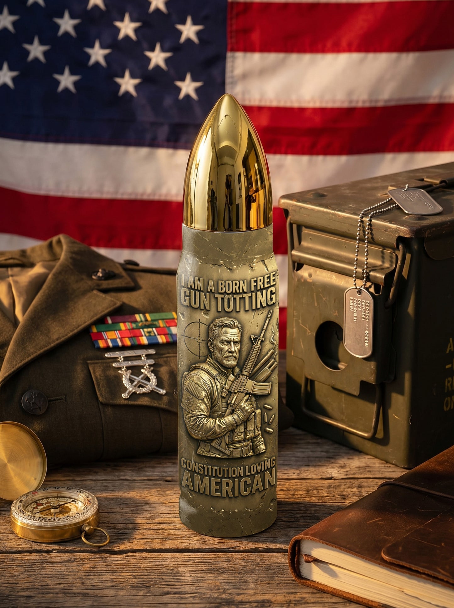 Personalized Custom Photo US Veteran Insulated Vacuum Bullet Bottle