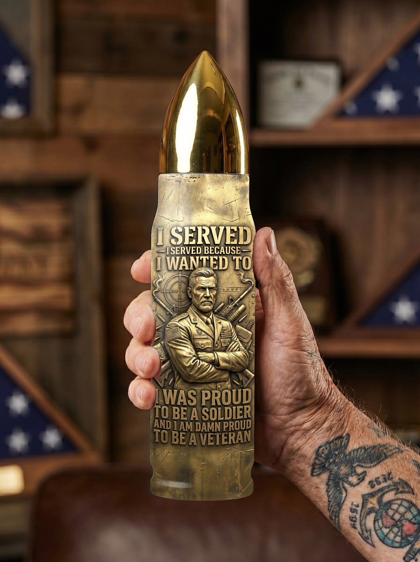 Personalized Custom Photo US Veteran Insulated Vacuum Bullet Bottle