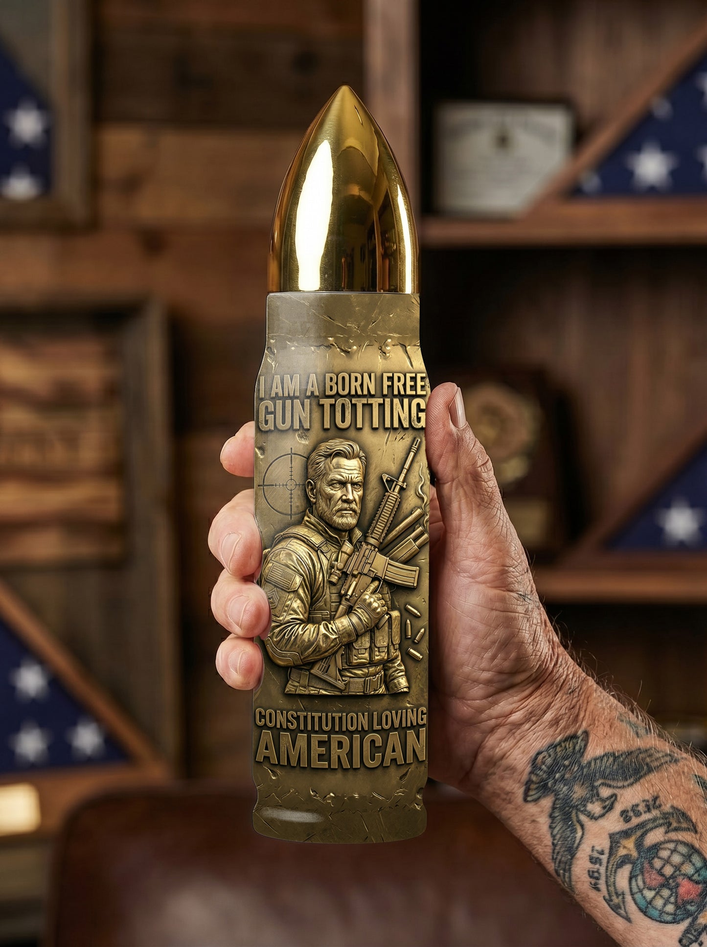 Personalized Custom Photo US Veteran Insulated Vacuum Bullet Bottle