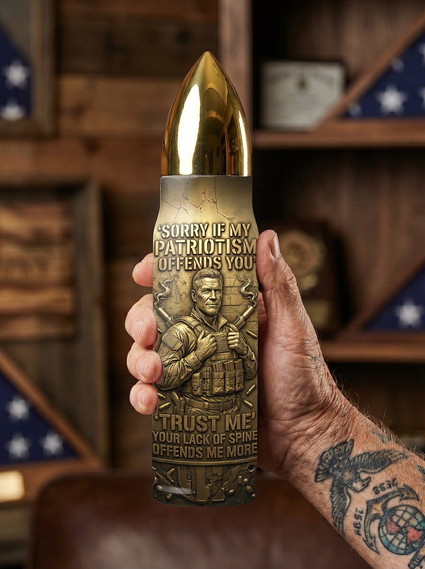 Personalized Custom Photo US Veteran Insulated Vacuum Bullet Bottle