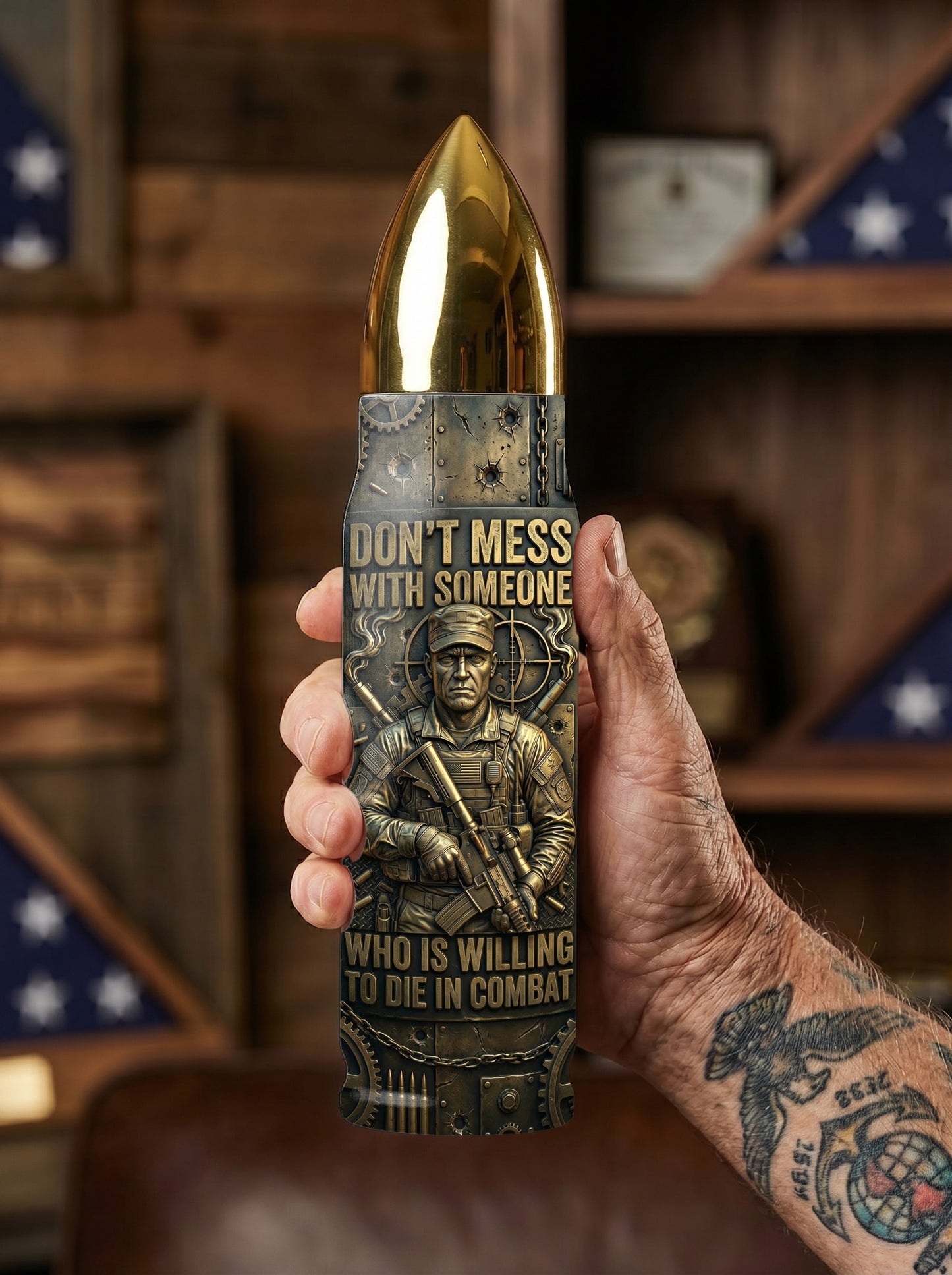 Personalized Custom Photo US Veteran Insulated Vacuum Bullet Bottle