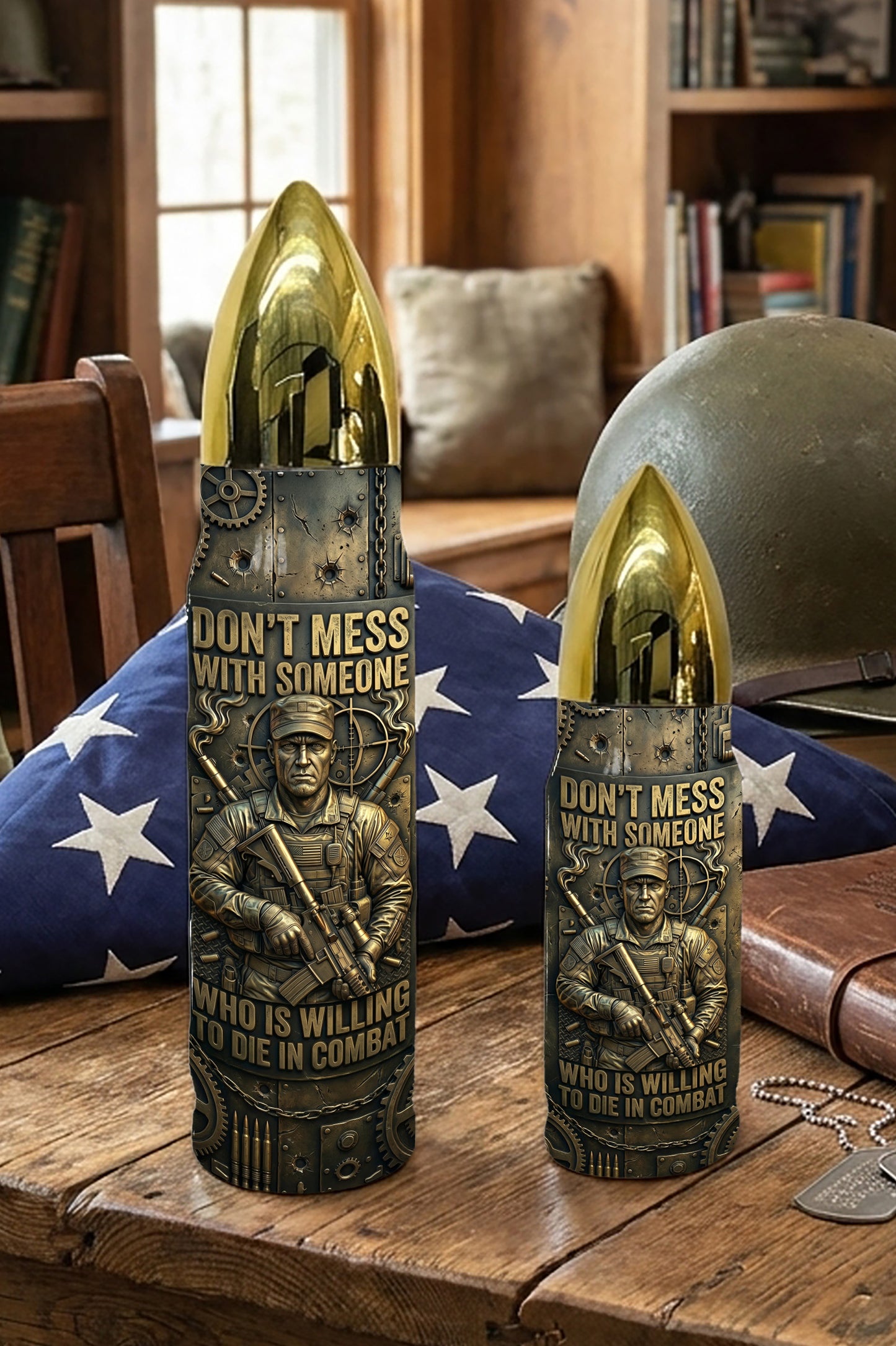 Personalized Custom Photo US Veteran Insulated Vacuum Bullet Bottle