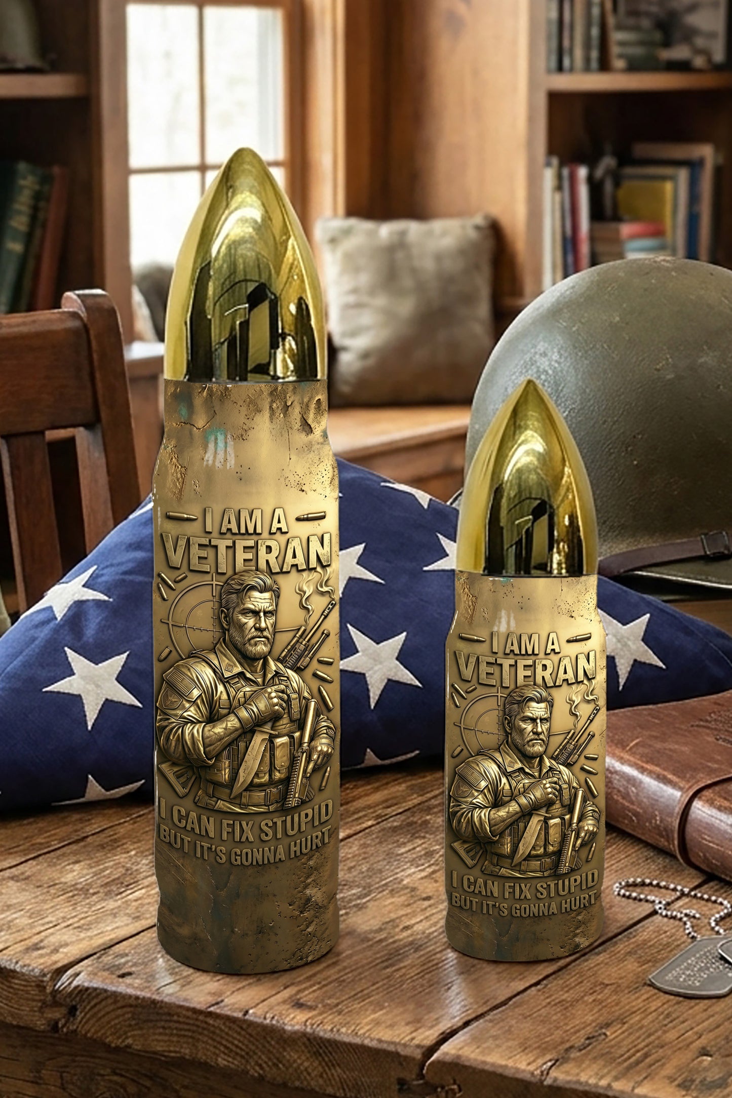 Personalized Custom Photo US Veteran Insulated Vacuum Bullet Bottle