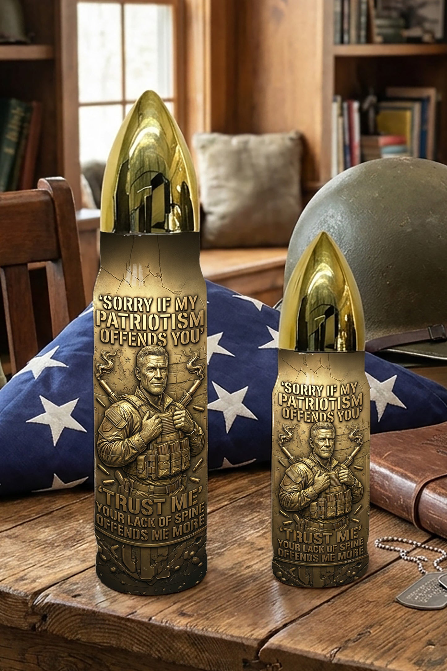 Personalized Custom Photo US Veteran Insulated Vacuum Bullet Bottle