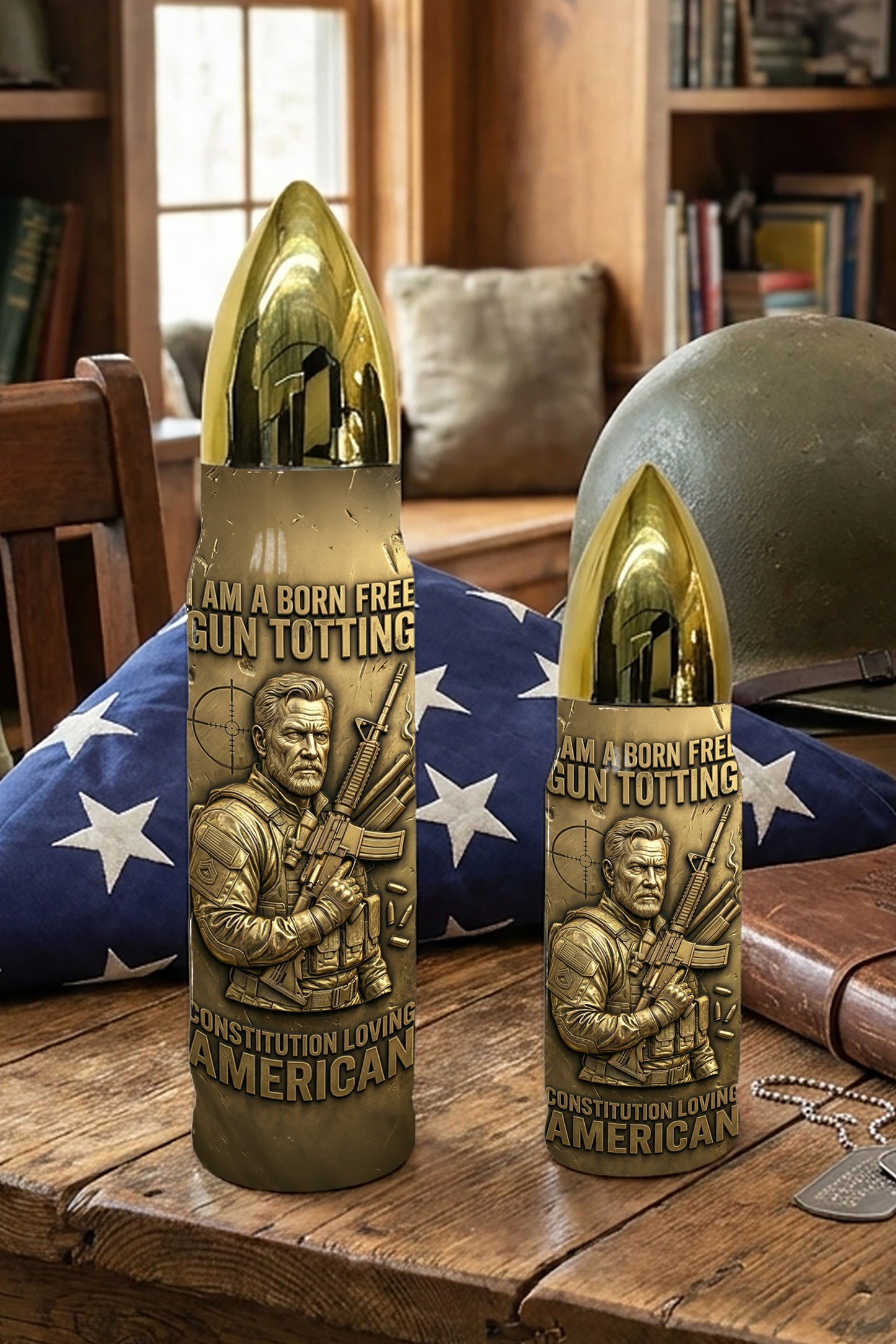 Personalized Custom Photo US Veteran Insulated Vacuum Bullet Bottle