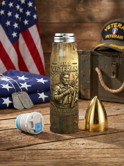 Personalized Custom Photo US Veteran Insulated Vacuum Bullet Bottle