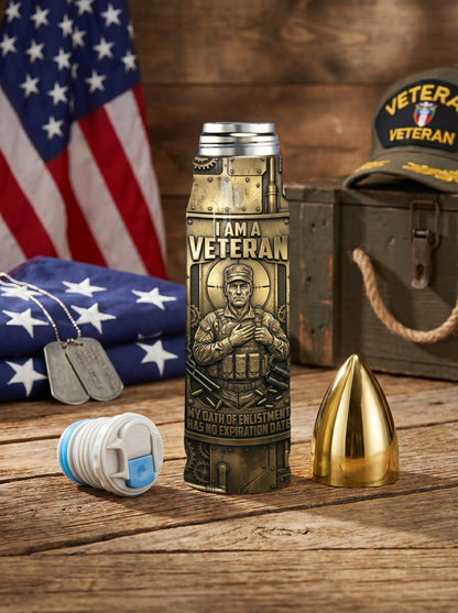 Personalized Custom Photo US Veteran Insulated Vacuum Bullet Bottle