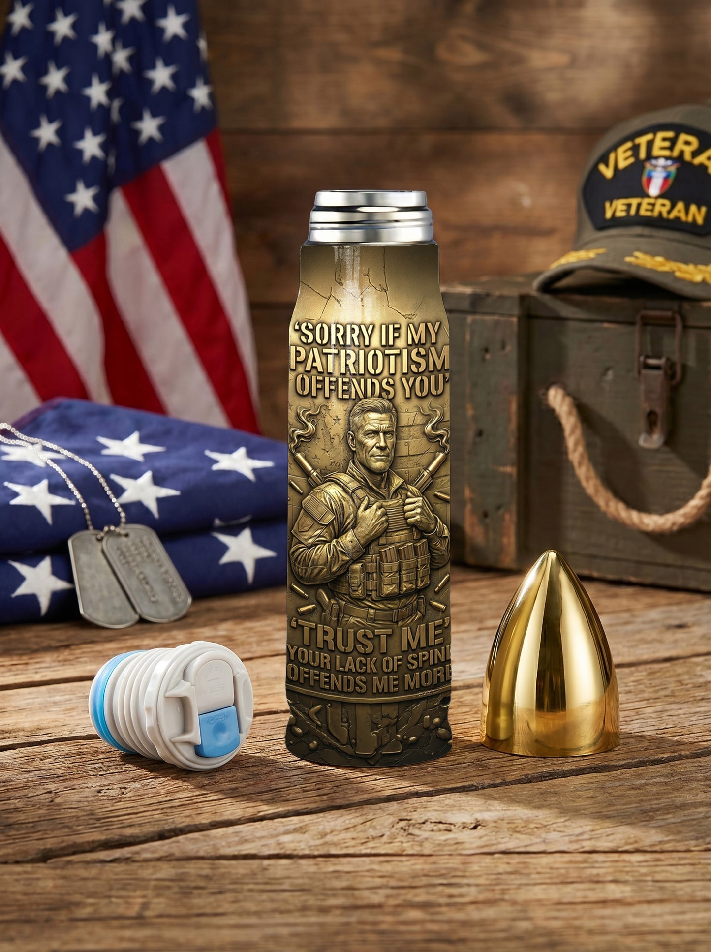 Personalized Custom Photo US Veteran Insulated Vacuum Bullet Bottle