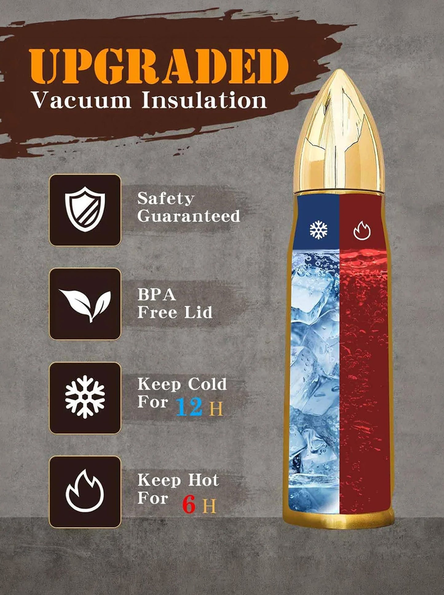 Personalized Custom Photo US Veteran Insulated Vacuum Bullet Bottle