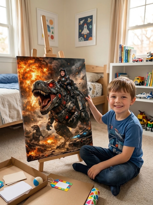 Personalized Mecha Dino Boy Canvas