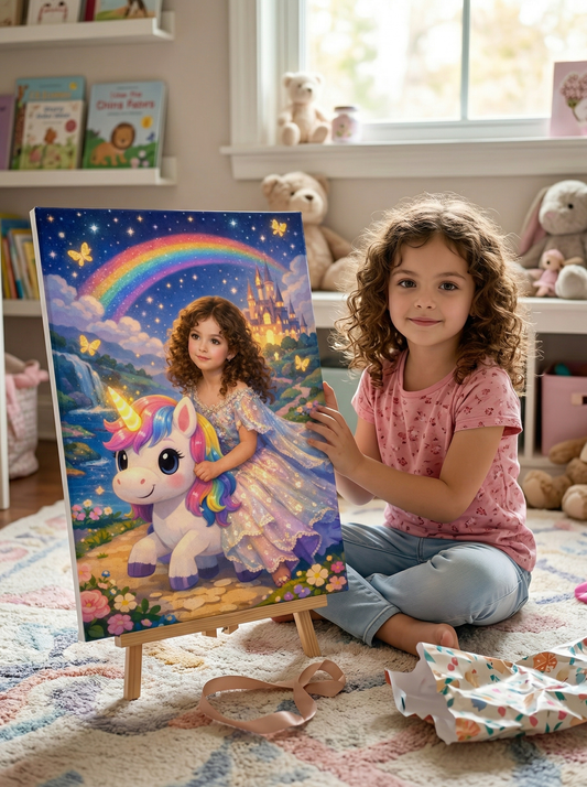 Personalized Cartoon Unicorn Girl Canvas