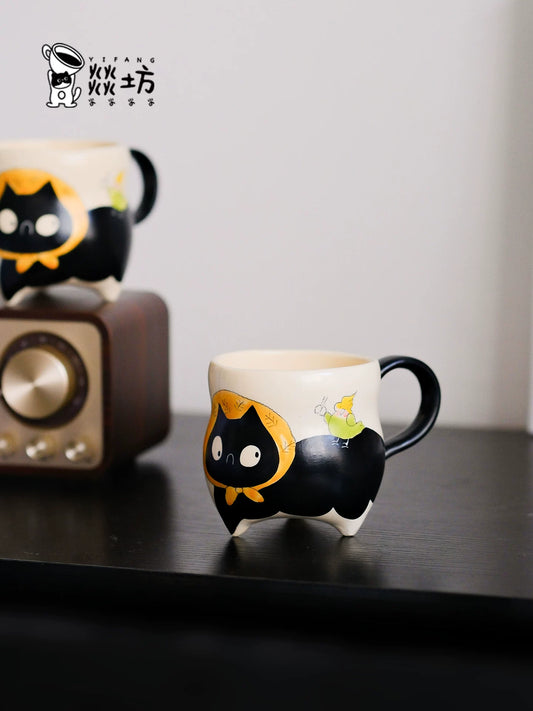燚坊猫猫窑陶瓷创意咖啡杯可爱猫咪马克杯高颜值喝水杯子小众水杯
